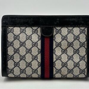 Gucci Canvas Sherry Line Clutch with Red and Blue Accent